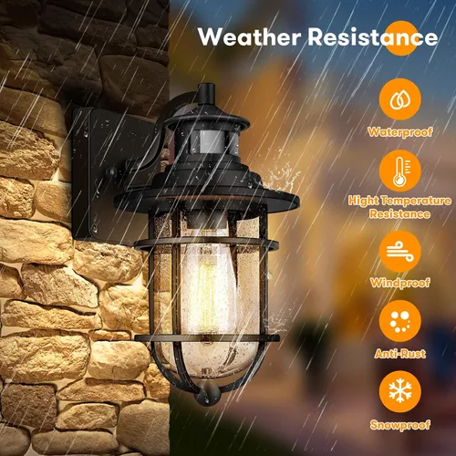 Miniatura 6 de Farol de pared con sensor de movimiento para exteriores, del anochecer al amanecer, impermeable, con vidrio sembrado, lámpara de montaje en pared