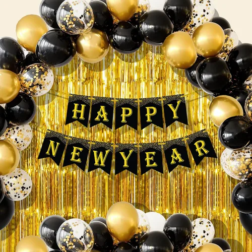 KatchOn, Enormes decoraciones de Año Nuevo 2025 – Paquete de 35 | Globos gigantes dorados de 40 pulgadas 2025, suministros de fiesta de Año Nuevo
