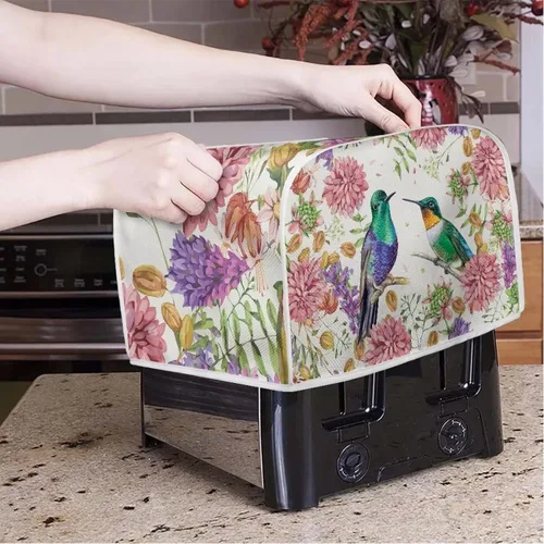 Miniatura 3 de Funda para tostadora de flores de colibrí de 2 rebanadas, cubierta acolchada para tostadora de dos rebanadas, cubierta a prueba de polvo para cocina