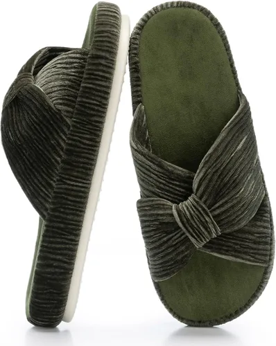 Miniatura 12 de Chantomoo - Pantuflas para mujer de espuma viscoelástica para la casa con cordón, lazo y tiras cruzadas, zapatos de cama cómodos y de moda