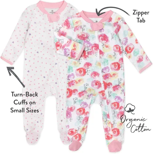 Miniatura 2 de HonestBaby Baby Girls' 2-Pack Organic Cotton Footed Pajama Sleep & Play