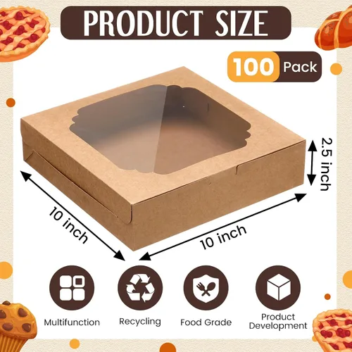 Miniatura 2 de 100 cajas para pasteles de 10 x 10 x 2.5 pulgadas, recipientes para galletas con ventana para pasteles, galletas, pasteles de queso, magdalenas