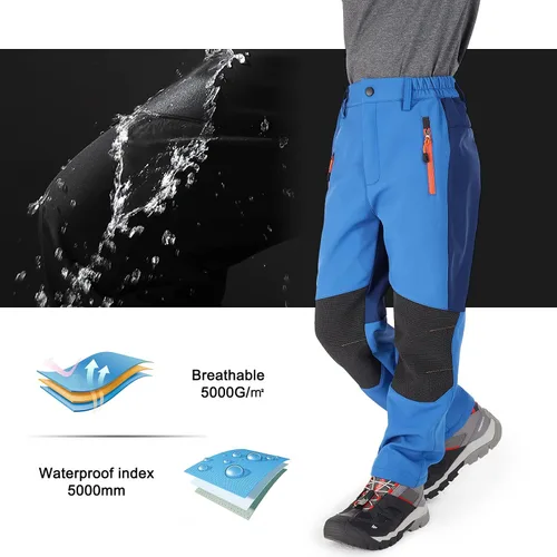 Miniatura 58 de linlon Pantalones impermeables para la nieve para niños y niños, forro polar lind para senderismo, softshell, cálidos, con aislamiento térmico