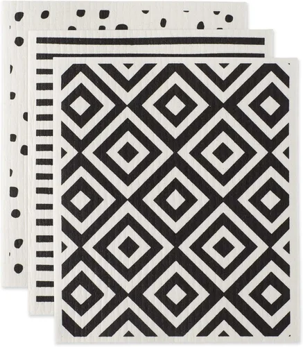 DII Paños suecos para cocina y limpieza, reutilizables, lavables a máquina y aptos para lavavajillas, biodegradables, 7.75 x 6.75 pulgadas, blanco y