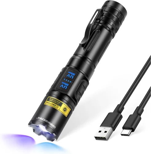 DARKBEAM Linterna UV 365nm y 395nm Luz Negra Dual, Linterna Ultravioleta LED Recargable por USB con Luz Negra, Lámpara Woods Enfocable Potente