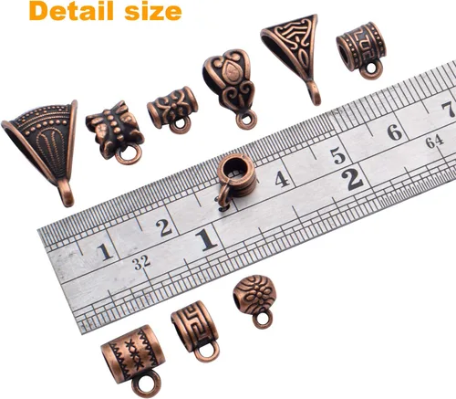 Miniatura 5 de BronaGrand 3.53 oz (alrededor de 120-170 piezas) Cuentas mixtas de cobre antiguo, cuentas espaciadoras, cuentas de tubo de fianza, dijes de pulsera