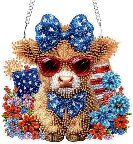 Miniatura 31 de MXJSUA Atrapasoles con pintura de diamante de águila calva americana, kits de arte de diamantes para adultos, adornos colgantes con cadena