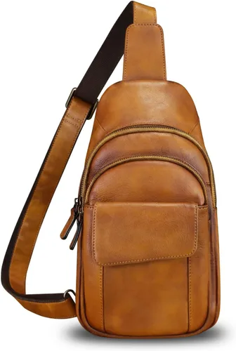 LRTO Bolso de cuero genuino para hombres y mujeres retro de cuero real bandolera bandolera bandolera bolso de pecho