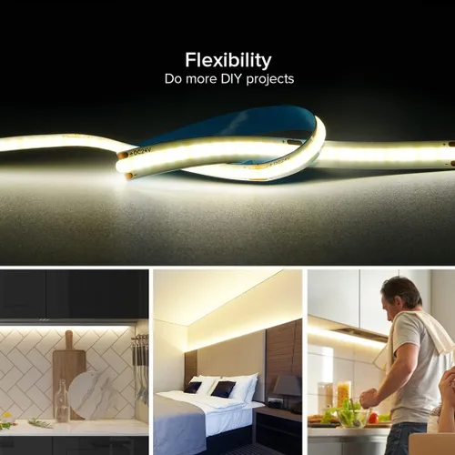 Miniatura 5 de COB - Tira de luz LED de 12 V, 4000 K, tiras de mazorca blanca natural con control remoto/aplicación, controlador Bluetooth, 16.4 pies, CRI 90+