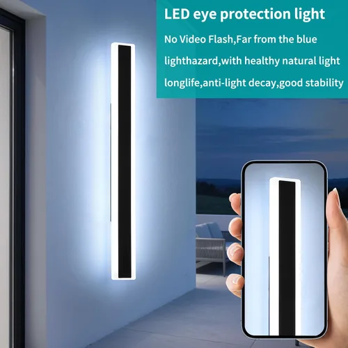 Miniatura 81 de Luz de pared exterior moderna de 47 pulgadas, accesorios de iluminación exterior de acrílico negro de 3000K, montaje en pared, luces de porche