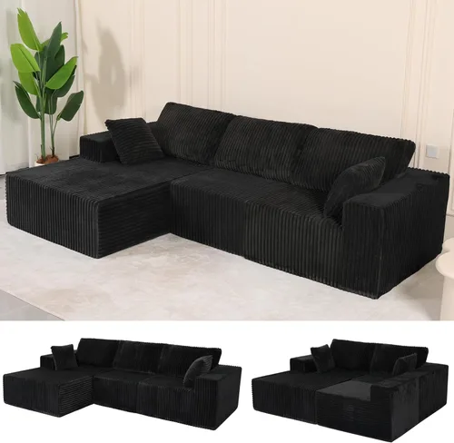 Miniatura 27 de Sofá seccional sin costuras de 108" en forma de L para sala de estar, cómodo sofá de corduroy con chaise, amplios reposabrazos, asiento profundo