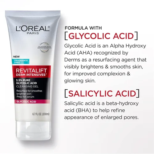 Miniatura 3 de L'Oreal Paris Revitalift - Gel limpiador iluminador con ácido glicólico puro al 3,5% con ácido salicílico, 6,7 onzas líquidas