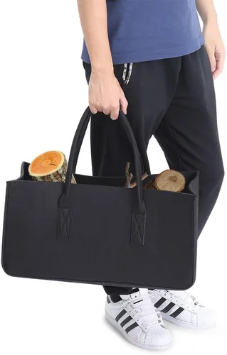 Miniatura 7 de Bolsa para leña plegable para leña, con mango (Negro)