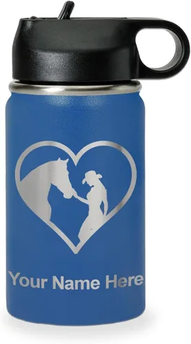 Miniatura 62 de LaserGram Botella de agua personalizada, corazón de vaquera de caballo, acero inoxidable de doble pared aislada al vacío con popote superior, regalo