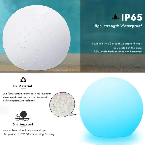 Miniatura 5 de Lámpara de pie con forma de globo, luz LED de bola de 14 pulgadas con control remoto, 16 colores RGB, regulable, recargable, lámpara de globo
