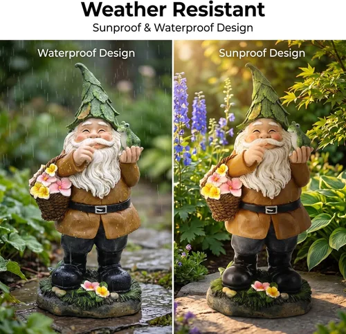 Miniatura 7 de DUSVALLY Estatua de gnomo de jardín, decoración de jardín de gnomo al aire libre con rana y cesta de flores, decoración de patio de resina