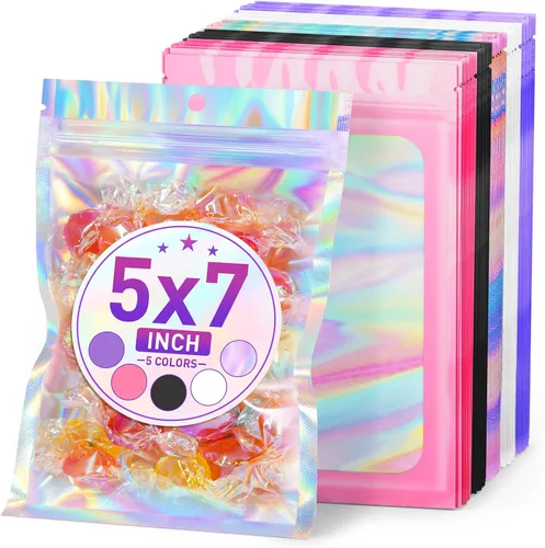 Miniatura 9 de ANZNKU 50 piezas 7 cm x 23 cm Bolsas holográficas para bolígrafos Bolsas de embalaje para bolígrafos Bolsa resellable a prueba de olores
