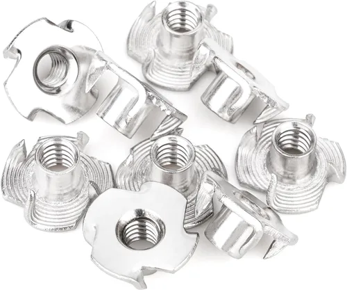 Miniatura 13 de Tuercas en T de 1/4"-20 (Paquete de 100), acero chapado en zinc resistente a la corrosión, longitud de barril de 5/16", tuerca en T de 4 puntas