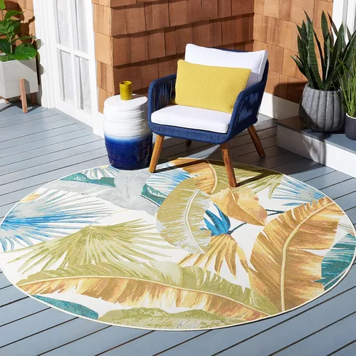 Miniatura 8 de SAFAVIEH Alfombra lavable para exteriores, colección Barbados – Alfombra de pasillo de 2 pies 8 pulgadas x 8 pies, dorada y verde, no desprende