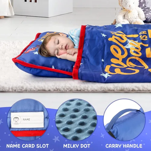 Miniatura 3 de TANOSHII® Tapete para siesta para niños pequeños con almohada y manta, tapete portátil para dormir para niños, para guardería, preescolar, 21 x 53
