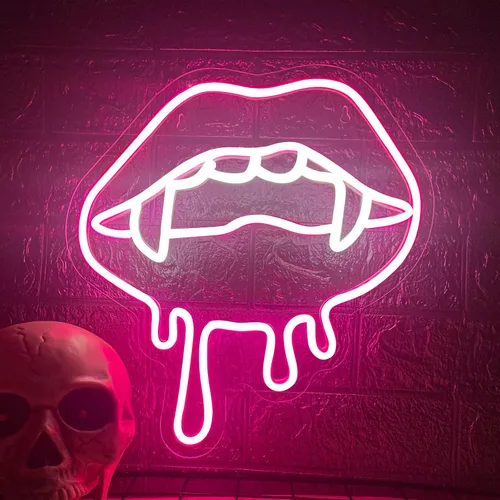Miniatura 6 de Letrero de neón de labios, luz de neón de labios de Halloween para decoración de pared, letreros de neón LED grandes en forma de labio rojo