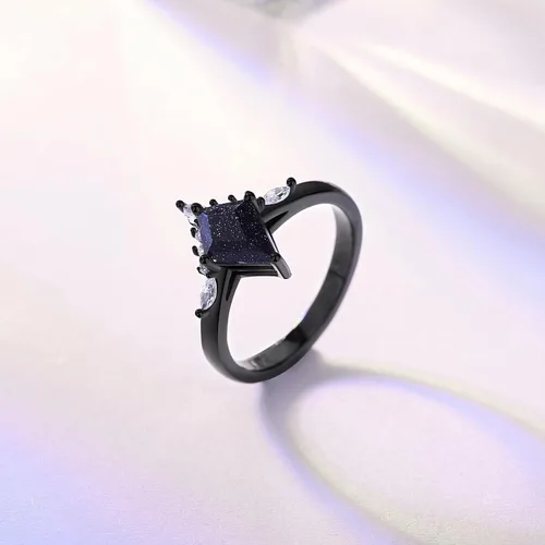 Miniatura 2 de Anillo de boda gótico negro con piedra arenisca azul, anillos de promesa únicos para mujer