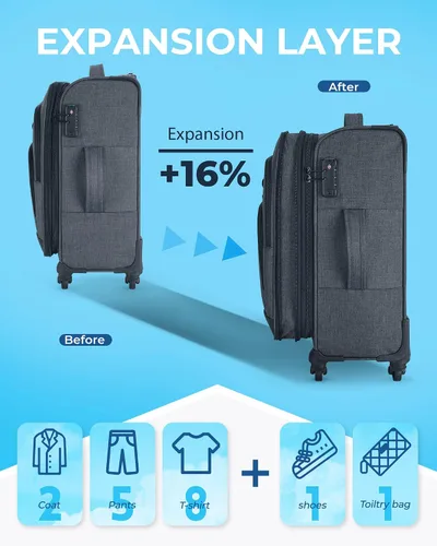 Miniatura 3 de BAGSMART Juego de equipaje de mano expandible de 2 piezas, Gris, Juegos de equipaje de viaje familiar