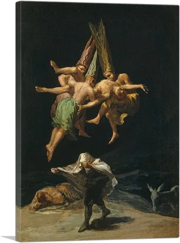 ARTCANVAS Lienzo decorativo de The Witches Flight 1798, póster enmarcado estirado, decoración de pared giclée, por Francisco De Goya, 12 x 8