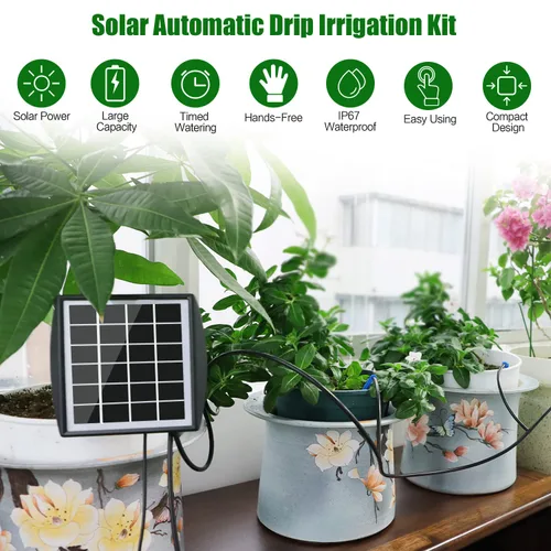 Miniatura 2 de JIYANG - Kit de riego automático solar por goteo, dispositivo de riego automático automático fácil de bricolaje compatible con plantas de macetas, 6