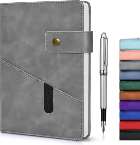 Miniatura 8 de vfaejll Cuaderno de cuero rayado azul A5 para hombres y mujeres, 5.9" X 8.4" Cuaderno diario personalizado de tapa dura con bolígrafo, 200 páginas
