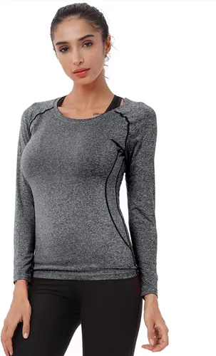 Miniatura 54 de CADMUS Paquete de 1 o 3 camisetas de entrenamiento de manga larga para mujer, camiseta de compresión de ajuste seco para correr