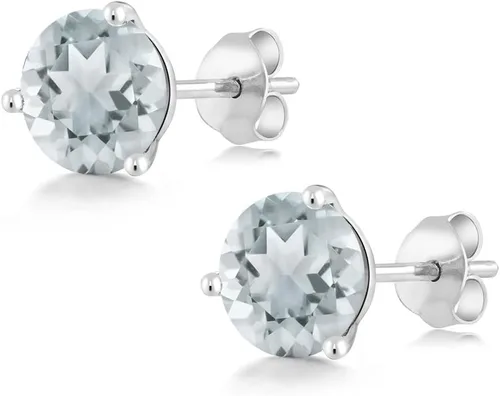 Miniatura 111 de Gem Stone King Aretes de oro de 14 quilates, 0.236 in, piedra natal redonda, Martini, 3 puntas, aretes de oro para mujer