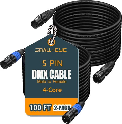 Miniatura 14 de SMALL-EYE Cable DMX de 5 pines, paquete de 2 unidades de 3 pies, cable de iluminación de escenario macho a hembra de 4 núcleos para controlador