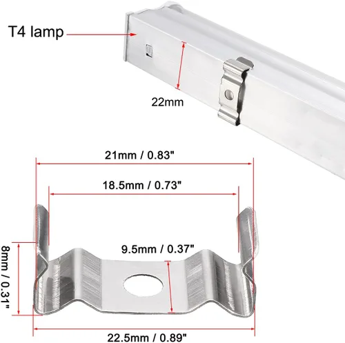 Miniatura 4 de uxcell T4 Clips Soporte para tubo de luz LED, tubo fluorescente LED, acero al manganeso niquelado, paquete de 15