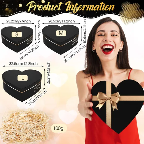 Miniatura 3 de Glenmal 3 cajas de regalo en forma de corazón para el día del padre con tapas, 3.53 onzas de papel triturado, cajas de flores de corazón para boda