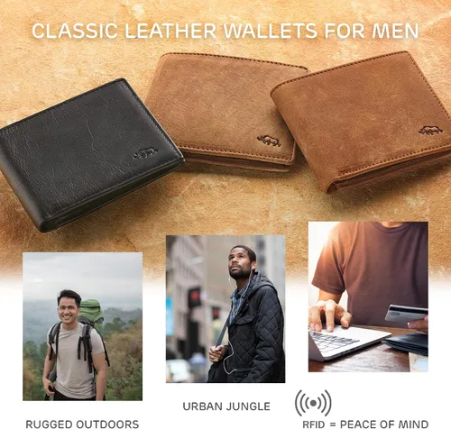 Miniatura 2 de WITH LOVE Cartera plegable para hombre, organizador de dinero, tarjetero, cuero de grano completo, bloqueo RFID, accesorio esencial para hombre