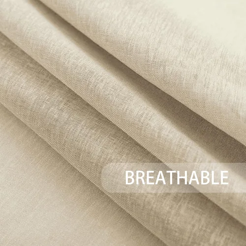 Miniatura 2 de UPOPO Paneles de Cortina Beige Pequeños Cortinas Transparentes de Gasa de 16 Pulgadas de Largo Cortinas de Cocina de Voile con Textura de Lino