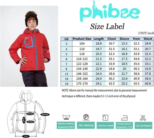 Miniatura 4 de PHIBEE - Chaqueta de esquí para niño grande, impermeable, transpirable.