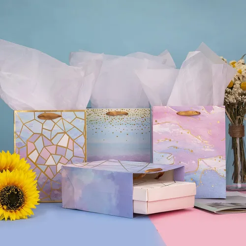 Miniatura 2 de Loveinside Bolsas de regalo de tamaño mediano, bolsa de regalo con patrón de mármol colorido con papel de seda para compras, fiestas, bodas, baby