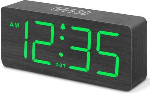 Miniatura 8 de DreamSky Reloj despertador digital de madera para dormitorio, reloj despertador fuerte para personas que duermen mucho con control de volumen