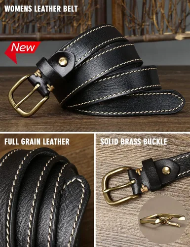 Miniatura 8 de Cinturones para mujer para jeans de 1.1 pulgadas de ancho, cinturones para vestidos de cuero de grano completo con hebilla dorada, caja de regalo