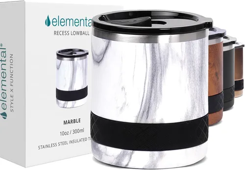 Miniatura 21 de Elemental Recess Vaso bajo de 10 oz, taza de acero inoxidable de triple pared con tapa de Tritan no fracturable, vaso de whisky aislado, taza