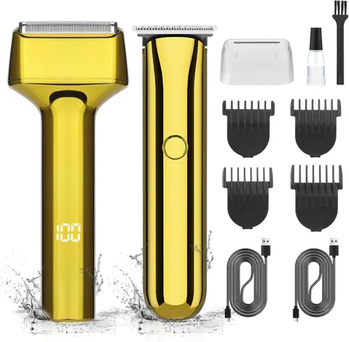 GSKY Afeitadoras eléctricas para hombres, juego de cortadora Baber Dorada, recortadora de pelo y afeitadora de aluminio, recortadora de barba para