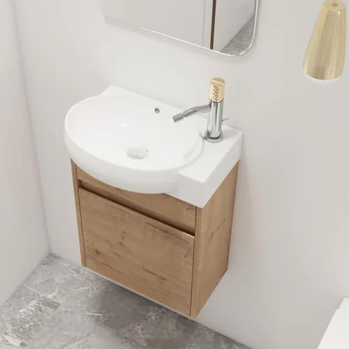 Miniatura 25 de Malwee Tocador de baño flotante de 18 pulgadas con lavabo, Tocador de baño de lavabo individual de 18 pulgadas montado en la pared, con 1 puerta
