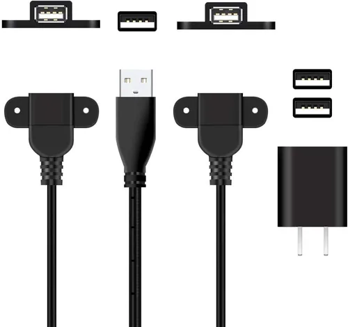 Miniatura 7 de Cable de extensión de carga USB 2.0 macho a doble hembra, mesita de noche para muebles, sofá, puerto de carga a bordo, cable de montaje en panel