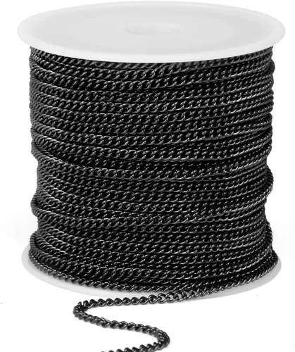 Miniatura 24 de [66 pies/20M] Cadena de bordillo de acero inoxidable chapada en oro de 18 quilates, 2mm, acero inoxidable 304, eslabones trenzados planos, cadenas