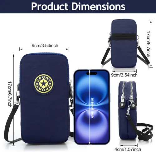 Miniatura 4 de Bolso cruzado para teléfono para mujer, mini bolso de hombro ligero con cremallera, bolsa de viaje pequeña manos libres para uso diario (azul oscuro)