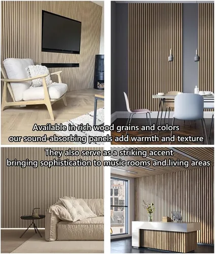 Miniatura 6 de Paneles acústicos de pared acústicos, paneles grandes insonorizados, panel de absorción de sonido acanalado 3D con acabado de madera, tratamiento