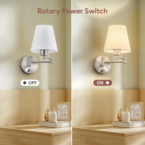 Miniatura 5 de VONLUCE Lámpara de pared con brazo oscilante ajustable moderna de níquel cepillado, iluminación de aplique de pared enchufable para mesita de noche