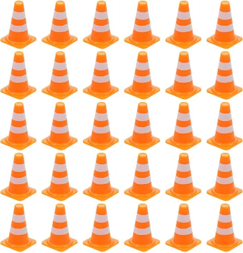 NUOBESTY 30 mini conos de tráfico, 0.98 pequeños conos de construcción naranja para entrenamiento deportivo en miniatura, juguete de seguridad,